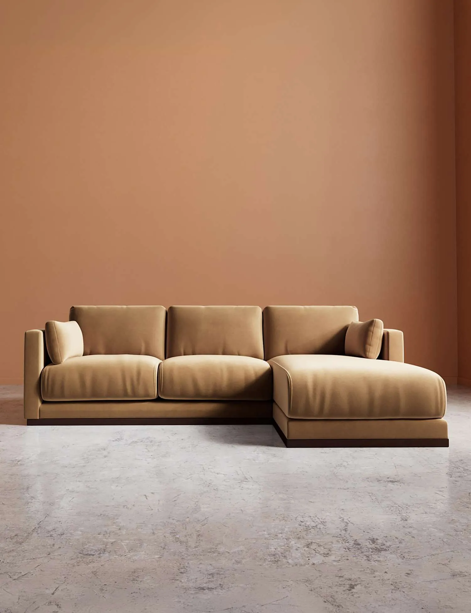 Swoon Easy Velvet Right Corner Sofa Tan