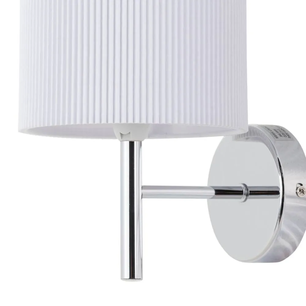 First Choice Lighting Set of 2 Brea - Chrome Wall Lights with White Pleated Shade in Silver 3
