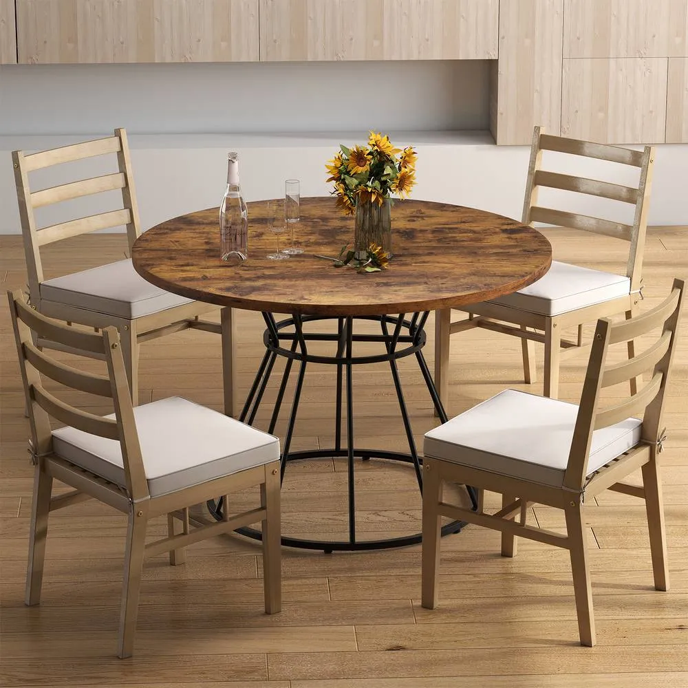 Costway Round Dining Table for 4 Farmhouse Kitchen Table with Wooden Tabletop in Brown 3