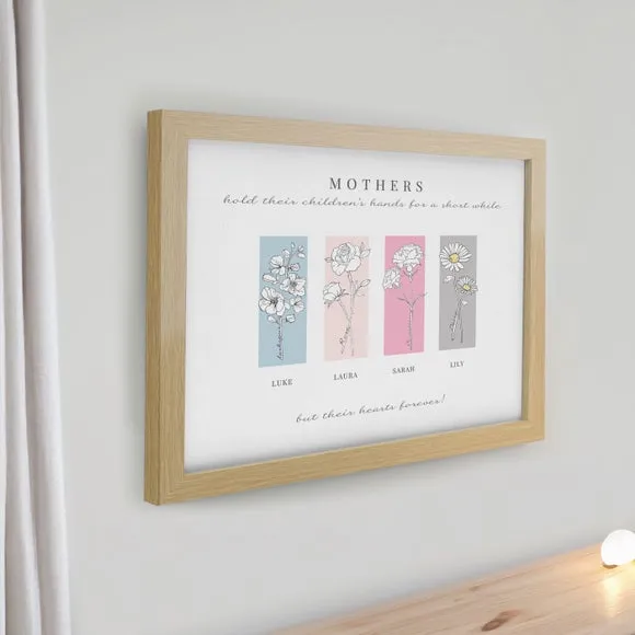 Personalised Birth Flower Family of 4 Framed Print 2