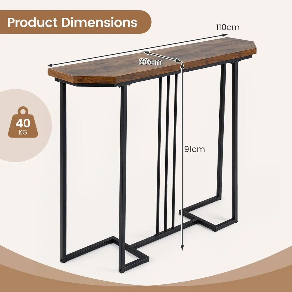 Costway Modern Console Table 110 CM Narrow Entryway Table with Faux Marble Top in Brown 2