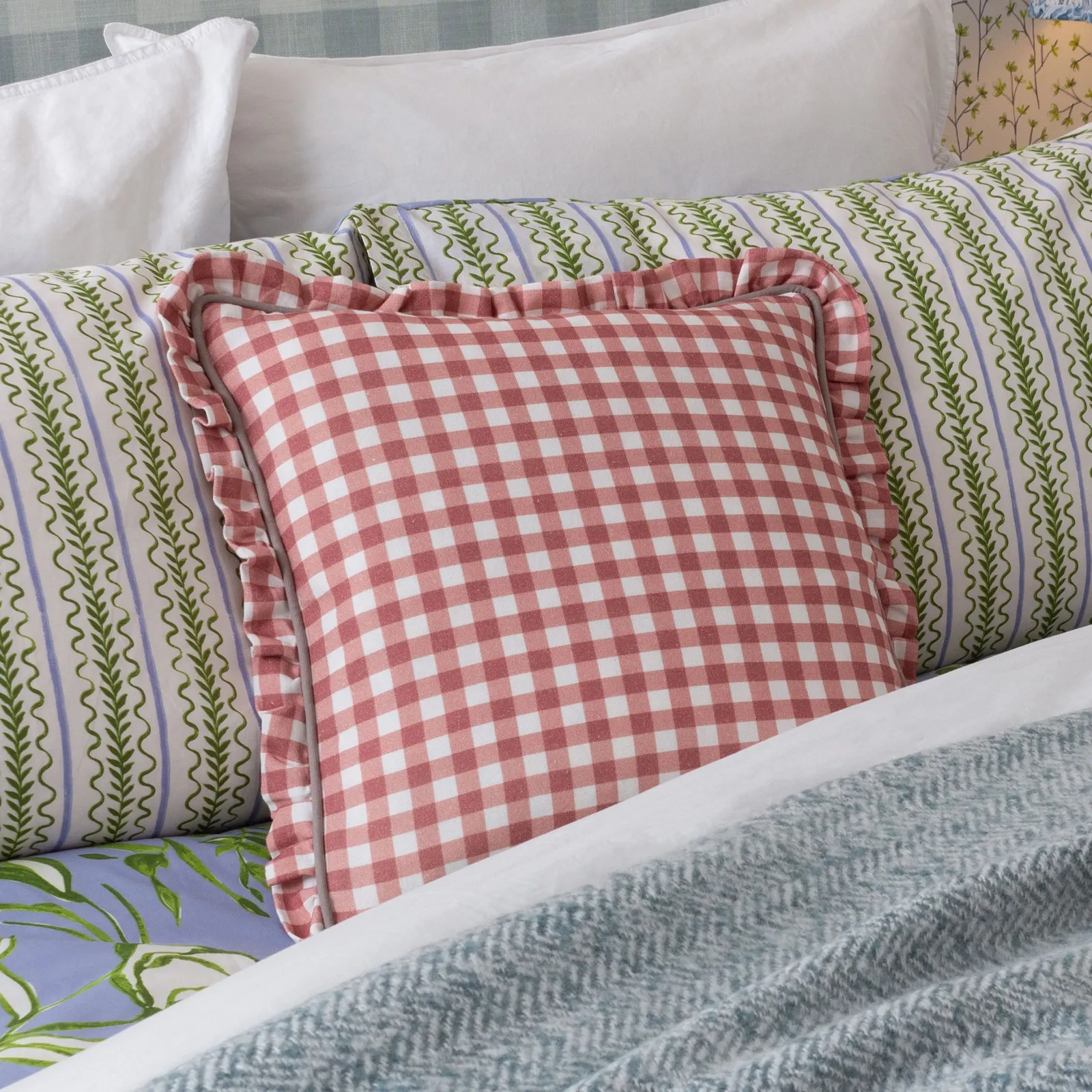 Furn Maude Gingham 100% Cotton Reversible Cushion in Rose