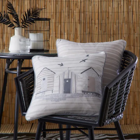 Beach Huts Outdoor Cotton Square Filled Cushion 2