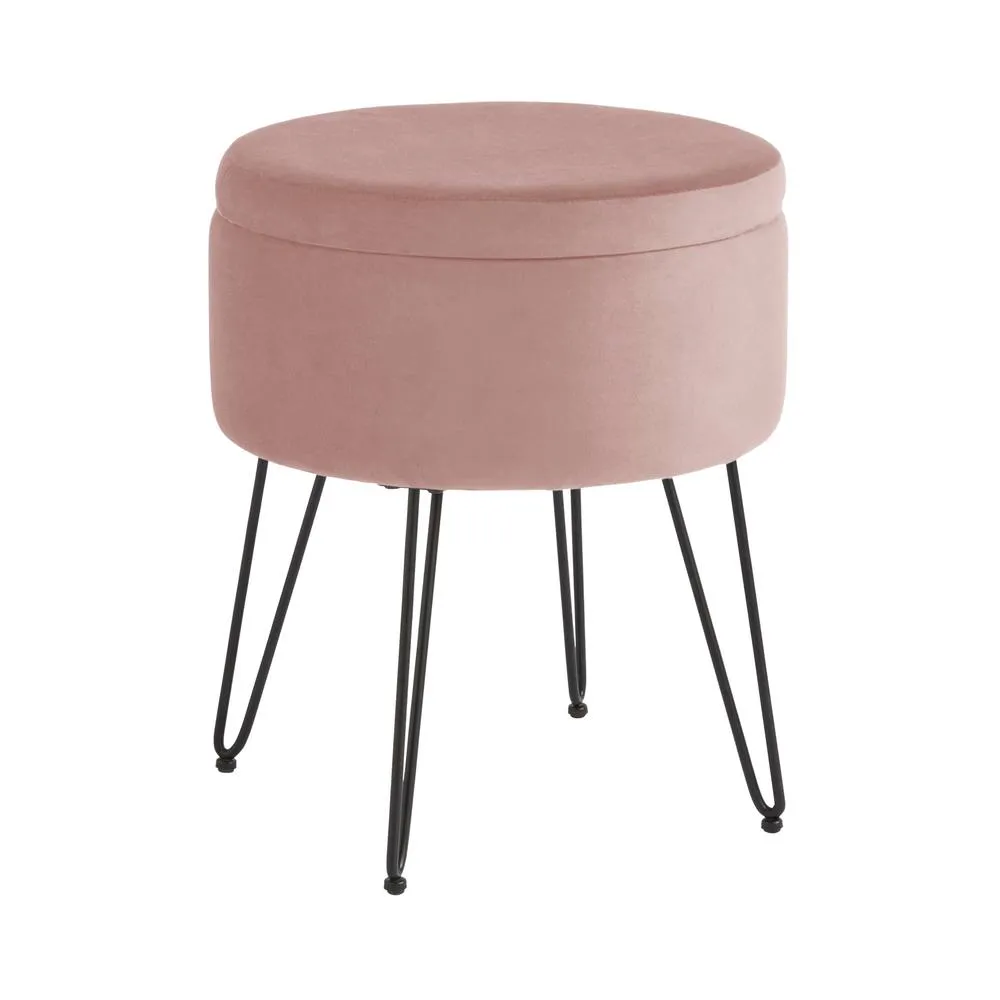 GFW Avery Velvet Storage Stool in Pink 2