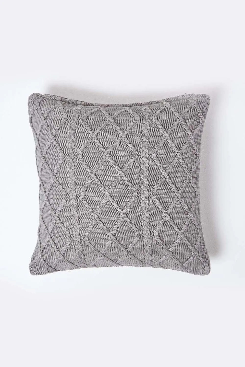 Homescapes Diamond Cable Knit Cushion Cover in Grey 1