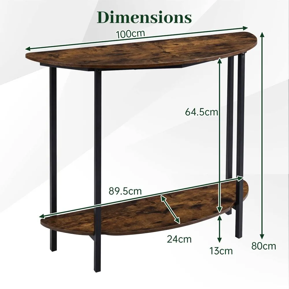 Costway Half-moon Console Table, 2-Tier Industrial Sofa Couch Table in Brown 2