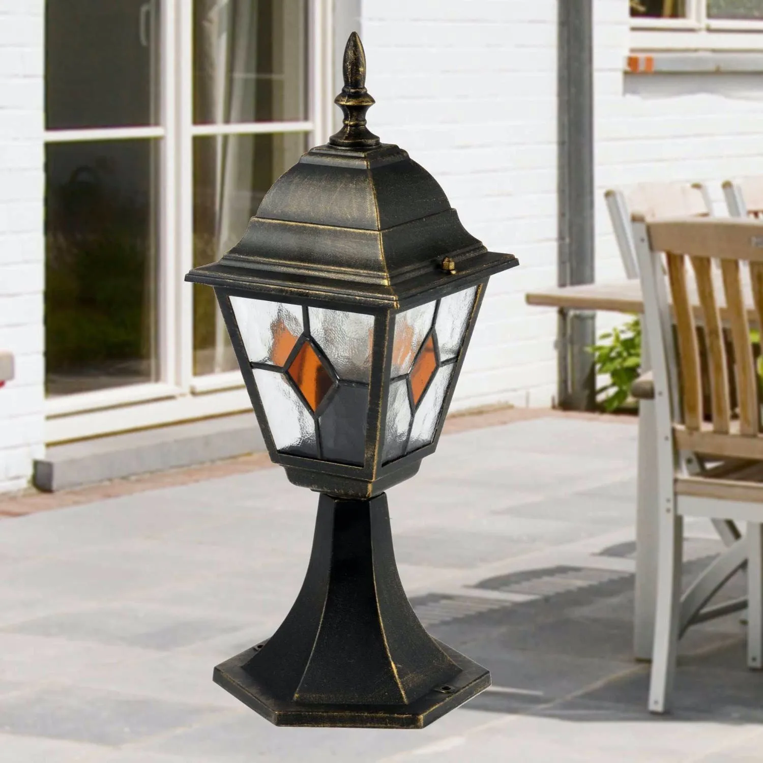First Choice Lighting Morecambe - Black with Brushed Gold IP44 Post Light 4