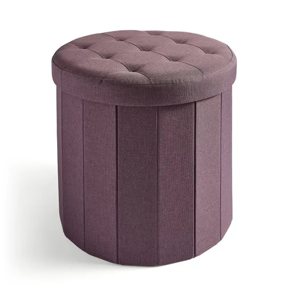 Faux Linen Round Ottoman 3