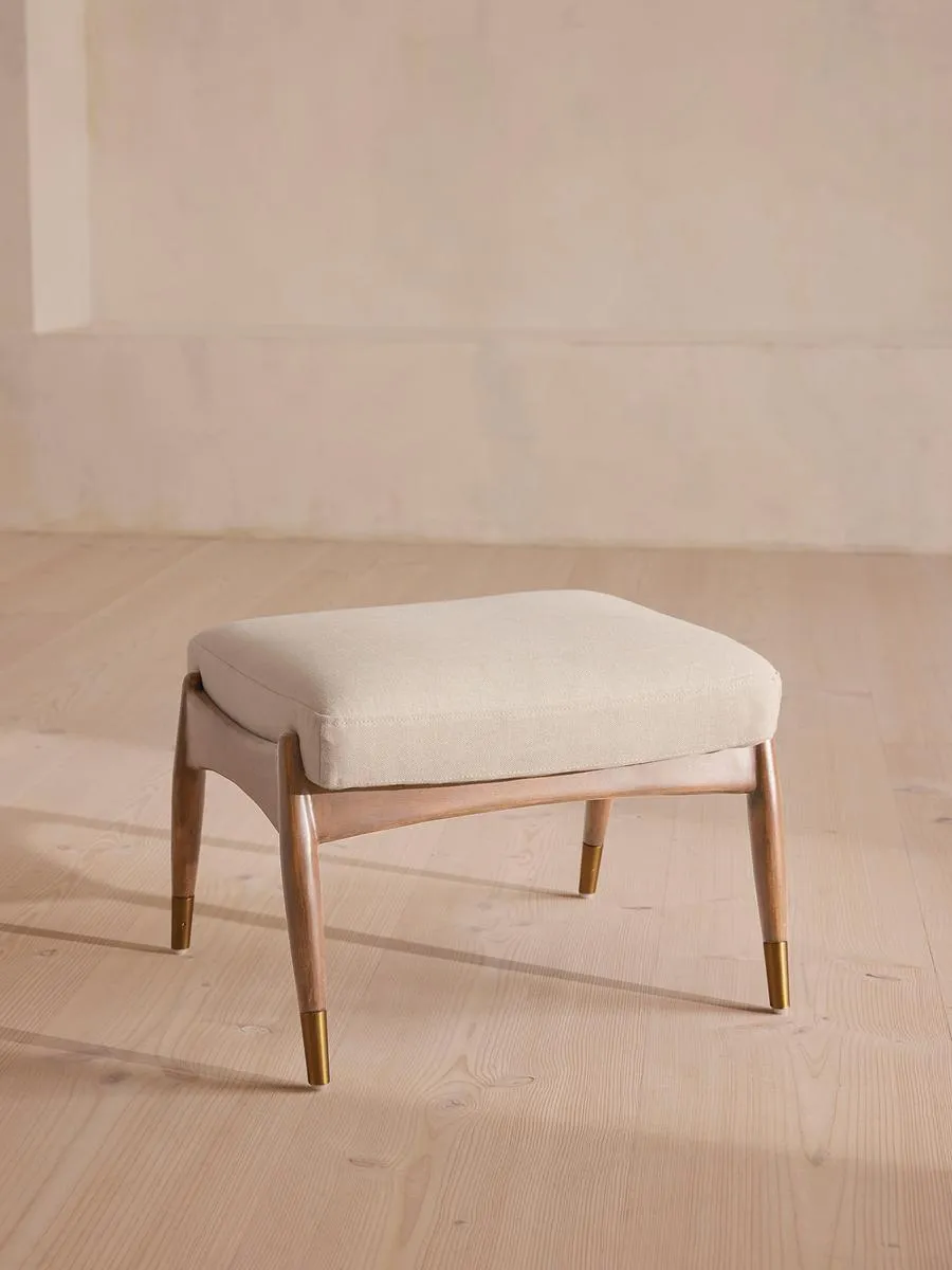 Theodore Oak Footstool, Linen, Bisque