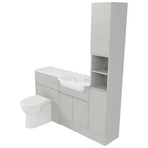Deccado Clifton Whisper Grey Right Hand 1500mm Fitted Tower, Vanity & Toilet Pan Unit Combination with Right Hand Basin