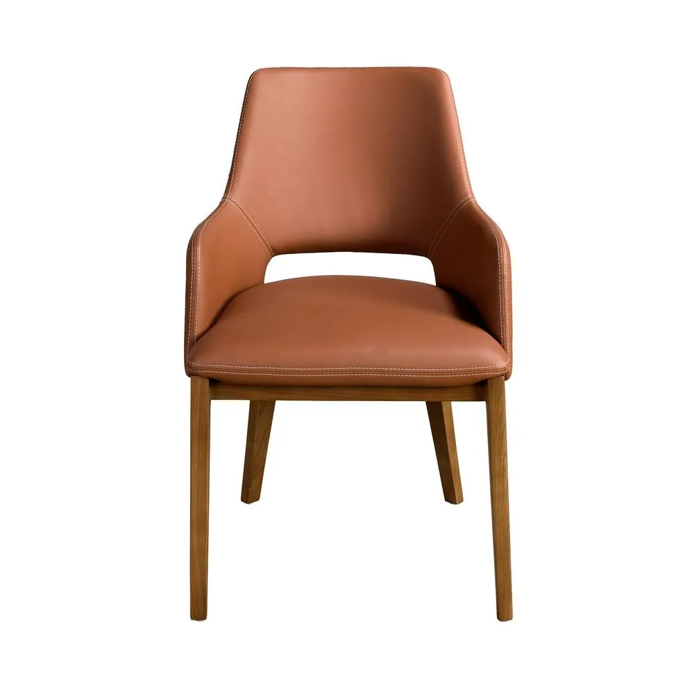 Angel Cerda Brown Leatherette Dining Chair with Armrests 2