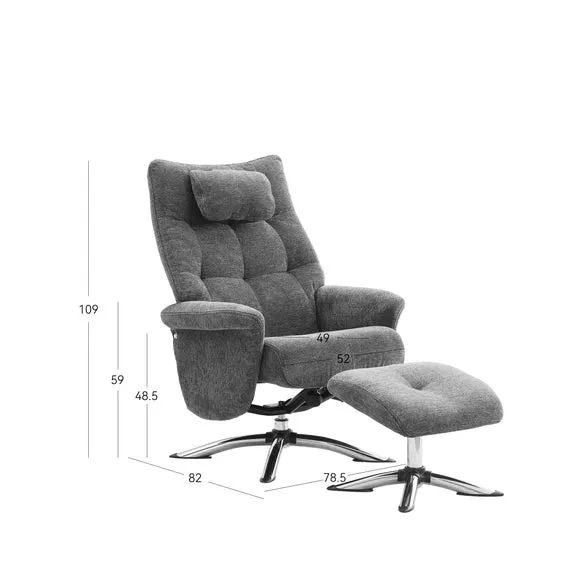Orson Chenille Reclining Swivel Chair with Footstool 4