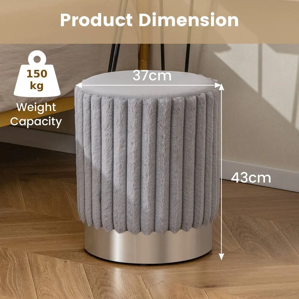 Costway Modern Round Velvet Ottoman Upholstered Footrest Stool Makeup Room in Grey 2