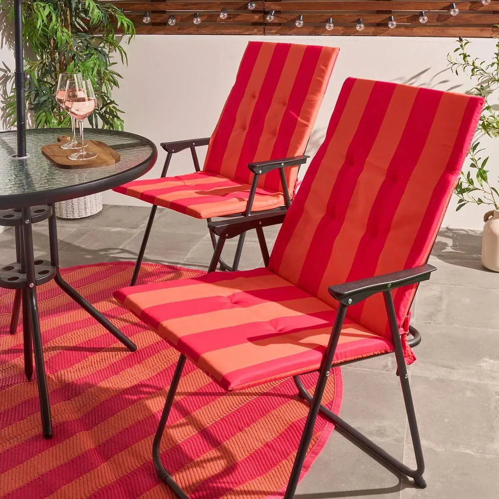 OHS 2 x Stripe Garden Seat Pad Outdoor High Back Chair Cushion