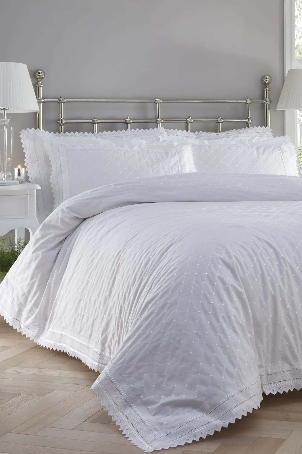 Portfolio Home Broderie Anglaise Pair of Pillowcases in White 2