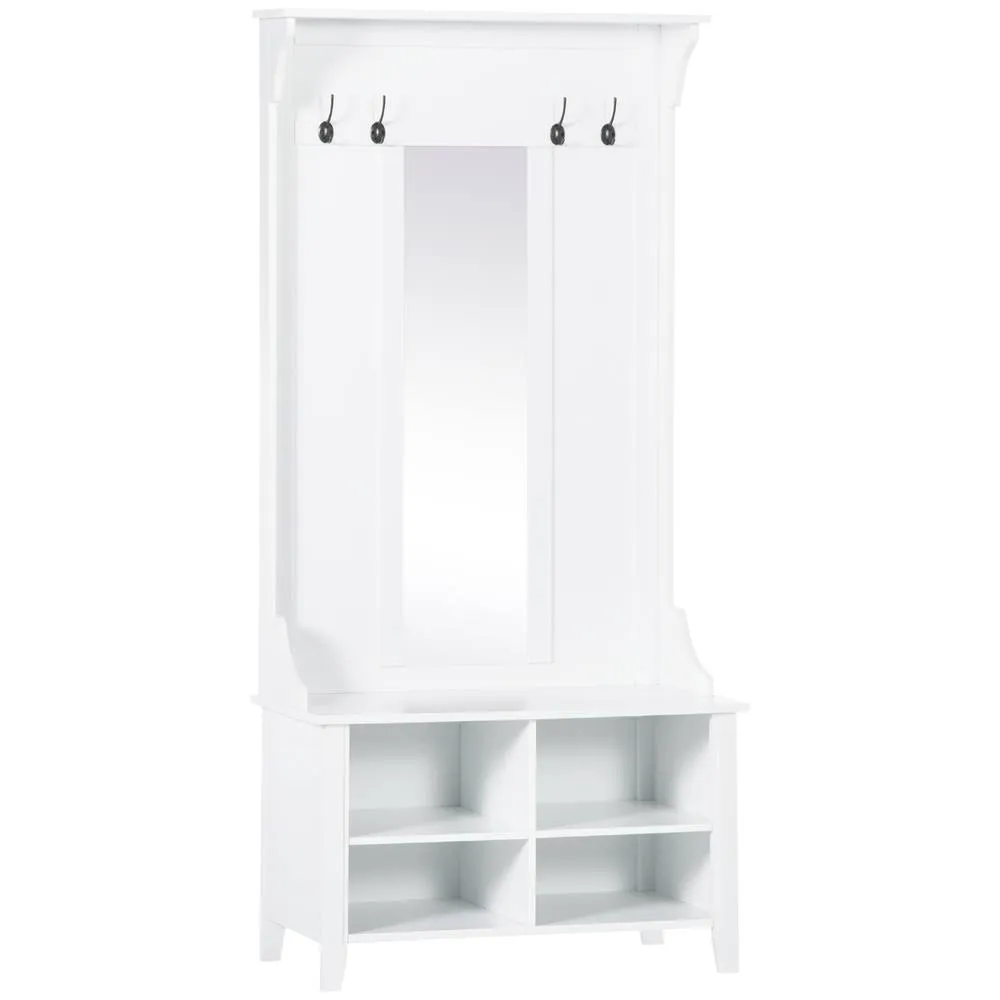 HOMCOM Hallway Furniture Set Shoe Bench Storage Mirror Cabinet Coat Rack in White