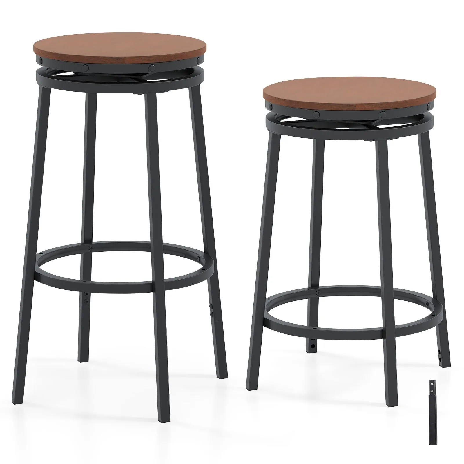 Costway 360° Swivel Bar Stools Set of 2 74/61cm Height Adjustable Stools in Brown