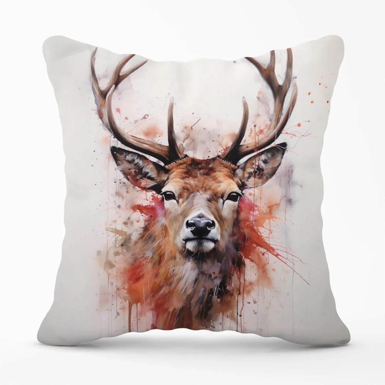 Warren Reed - Designer Watercolour Splashart Stag Face Outdoor Cushion in Brown