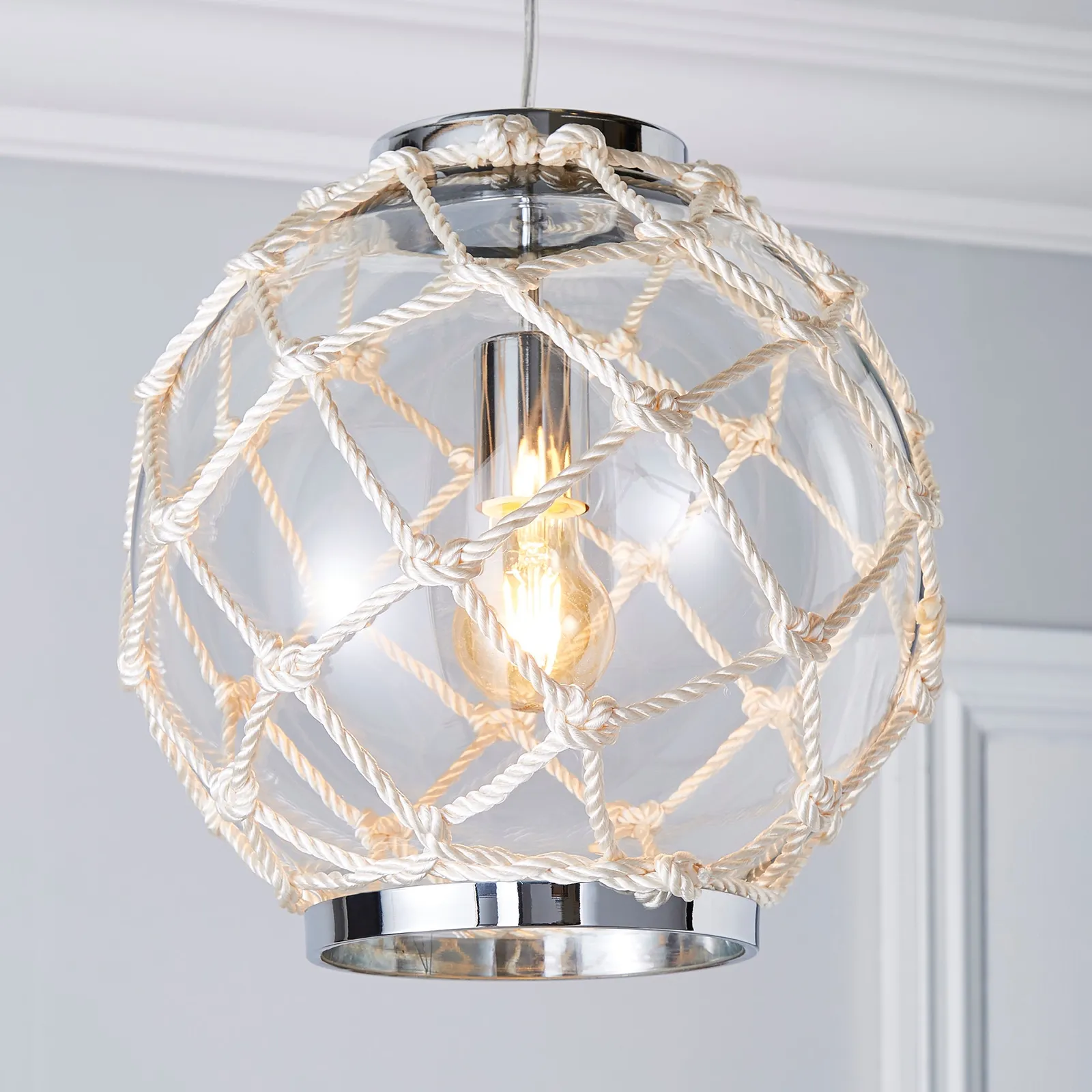 Leah 1 Light Pendant Rope Glass Ceiling Fitting Clear