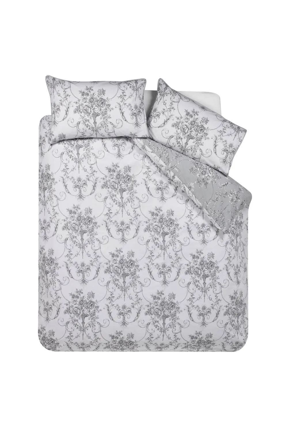 Catherine Lansfield 'Antoinette Damask' Reversible Duvet Cover Set in Grey 5