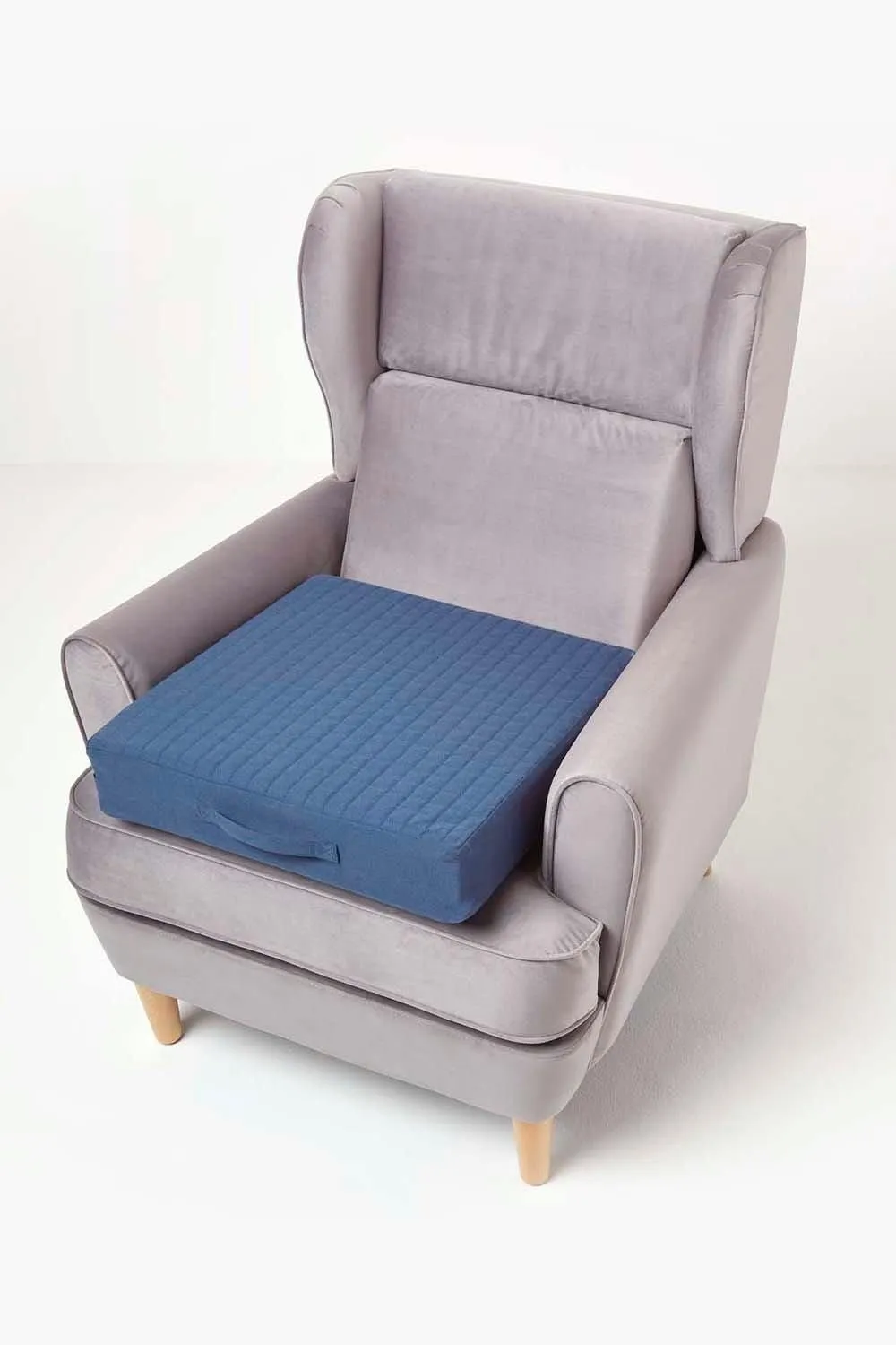 Homescapes Cotton Orthopaedic Foam Armchair Booster Cushion in Navy 5