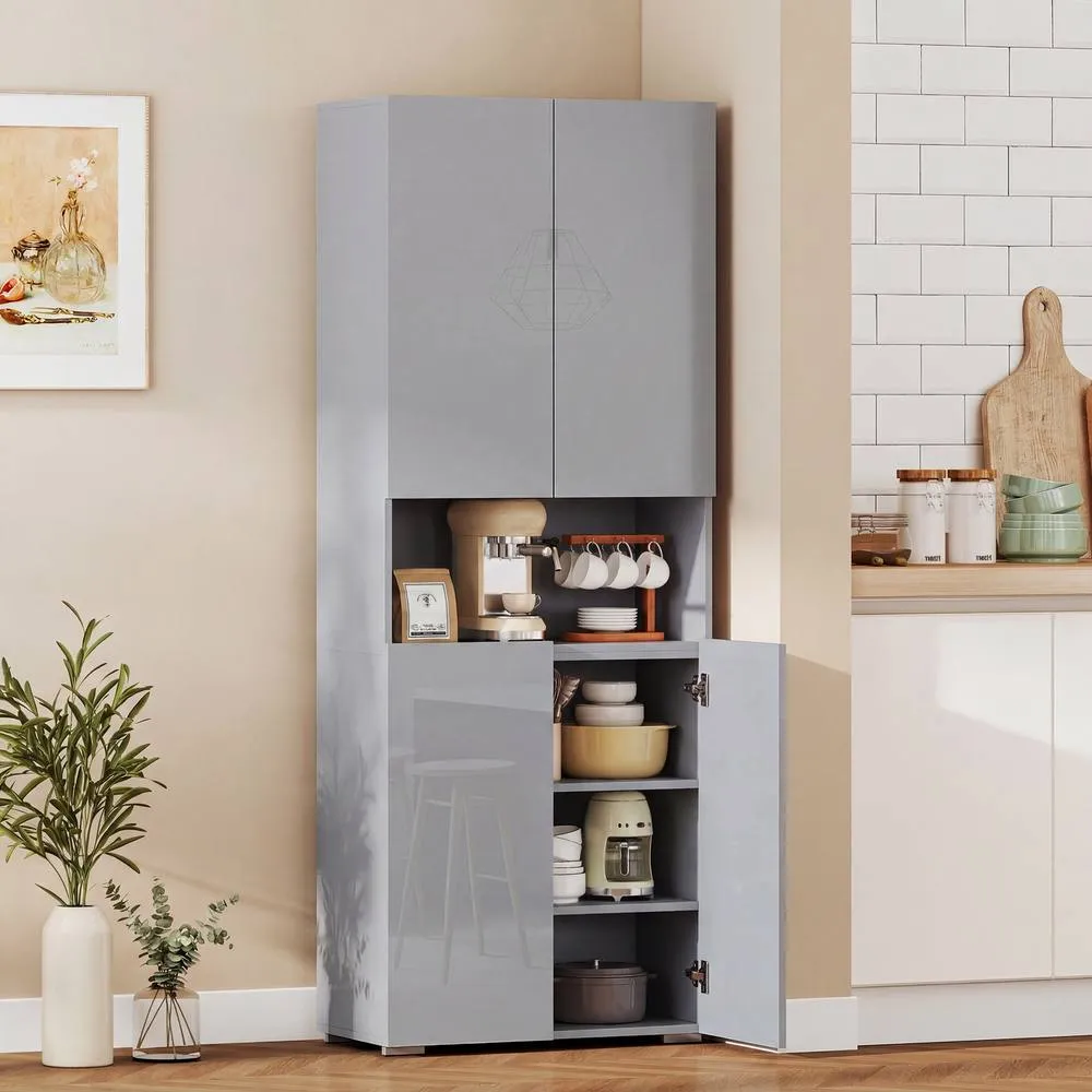 HOMCOM 180cm Tall Kitchen Cupboard, Pantry Storage Cabinet in Grey