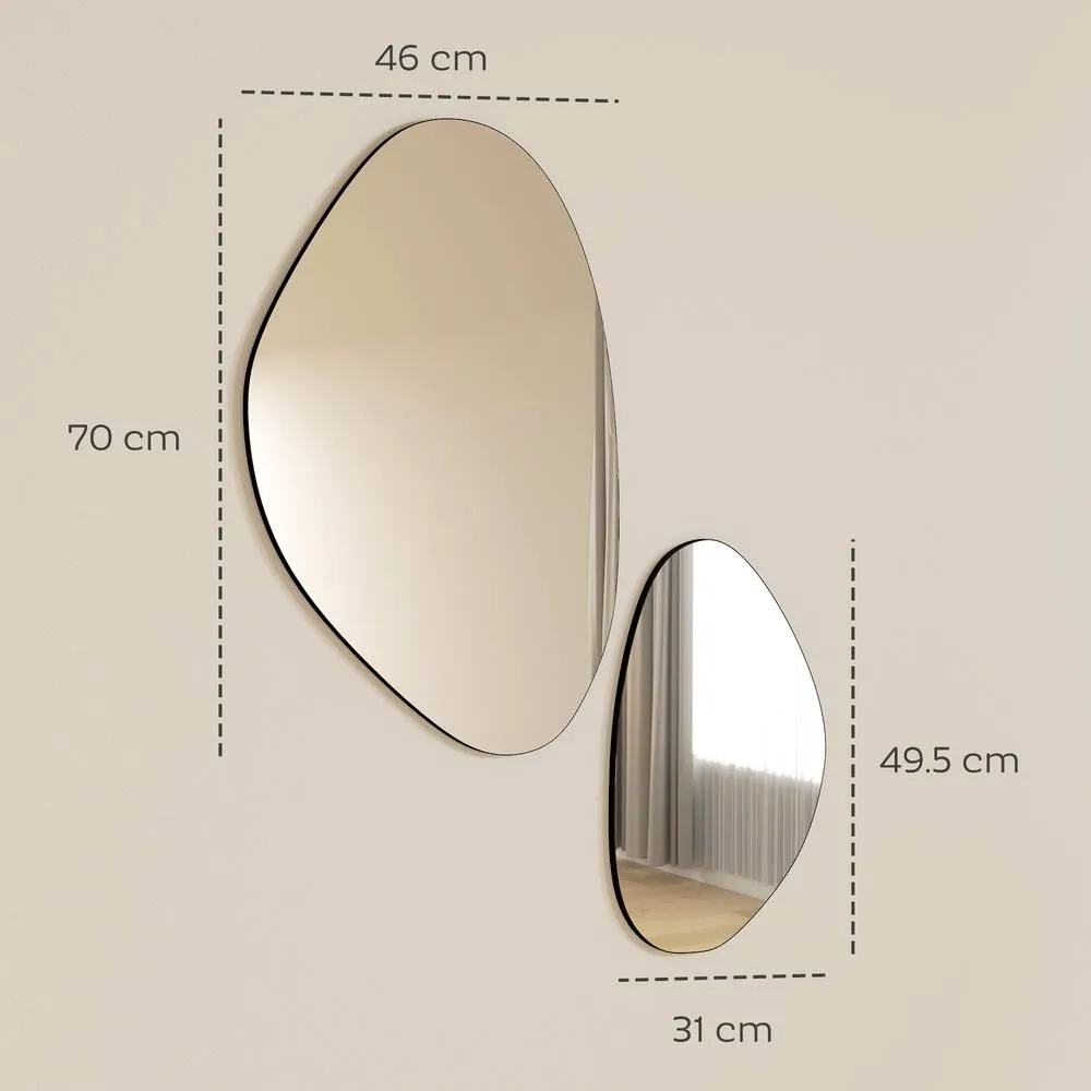 HOMCOM Pebble-Shaped Decorative Mirror, Set of 2 Wall Mirror in Black 3