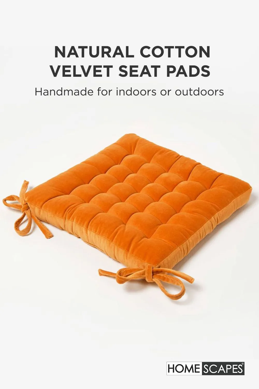 Homescapes Seat Pad Luxury 100% Cotton Velvet Indoor Outdoor Garden Cushion, 40cm in Orange 2