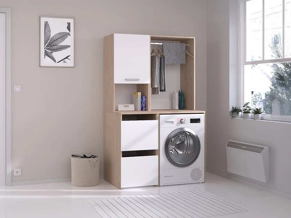 Vente-unique Washing Machine Unit With Hanging Rail & Cupboards - Light Natural in Light Oak 3