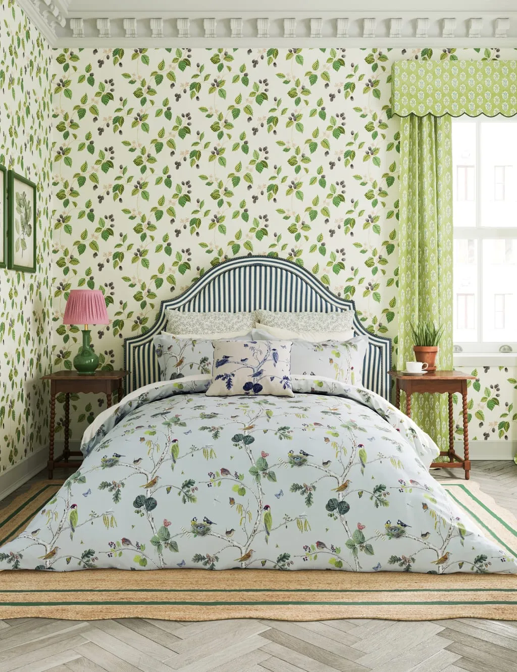 Sanderson Pure Cotton Woodland Chorus Bedding Set Blue Mix