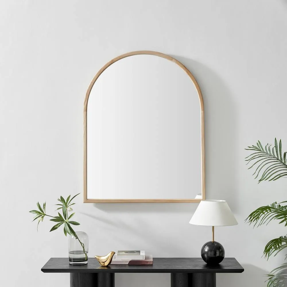 FurnitureboxUK Valerie Oak Wood Medium 100x80cm Overmantle Arch Mirror in Light Brown 2
