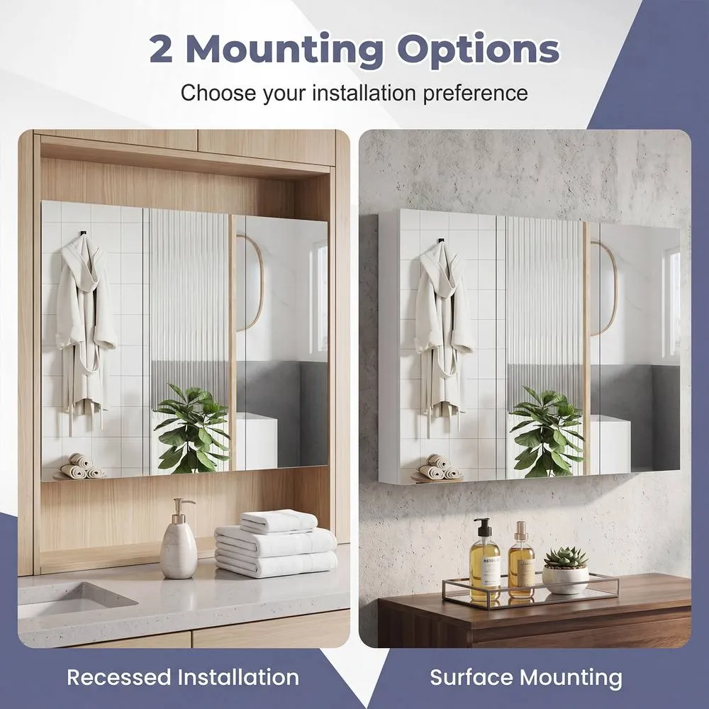 Costway Bathroom Mirror Cabinet with 3 Doors Wall Mounted in White 5