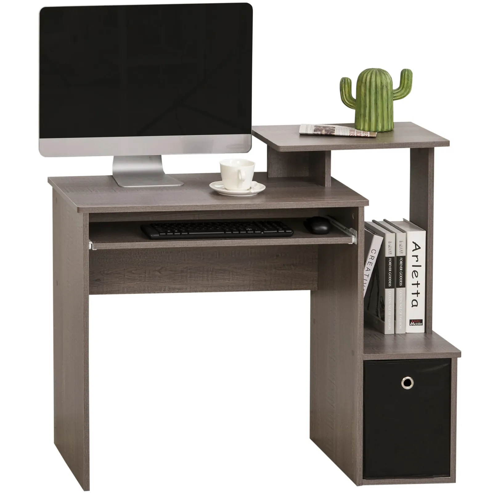 HOMCOM Computer Desk with Sliding Keyboard Tray Storage Drawer Shelf in Grey