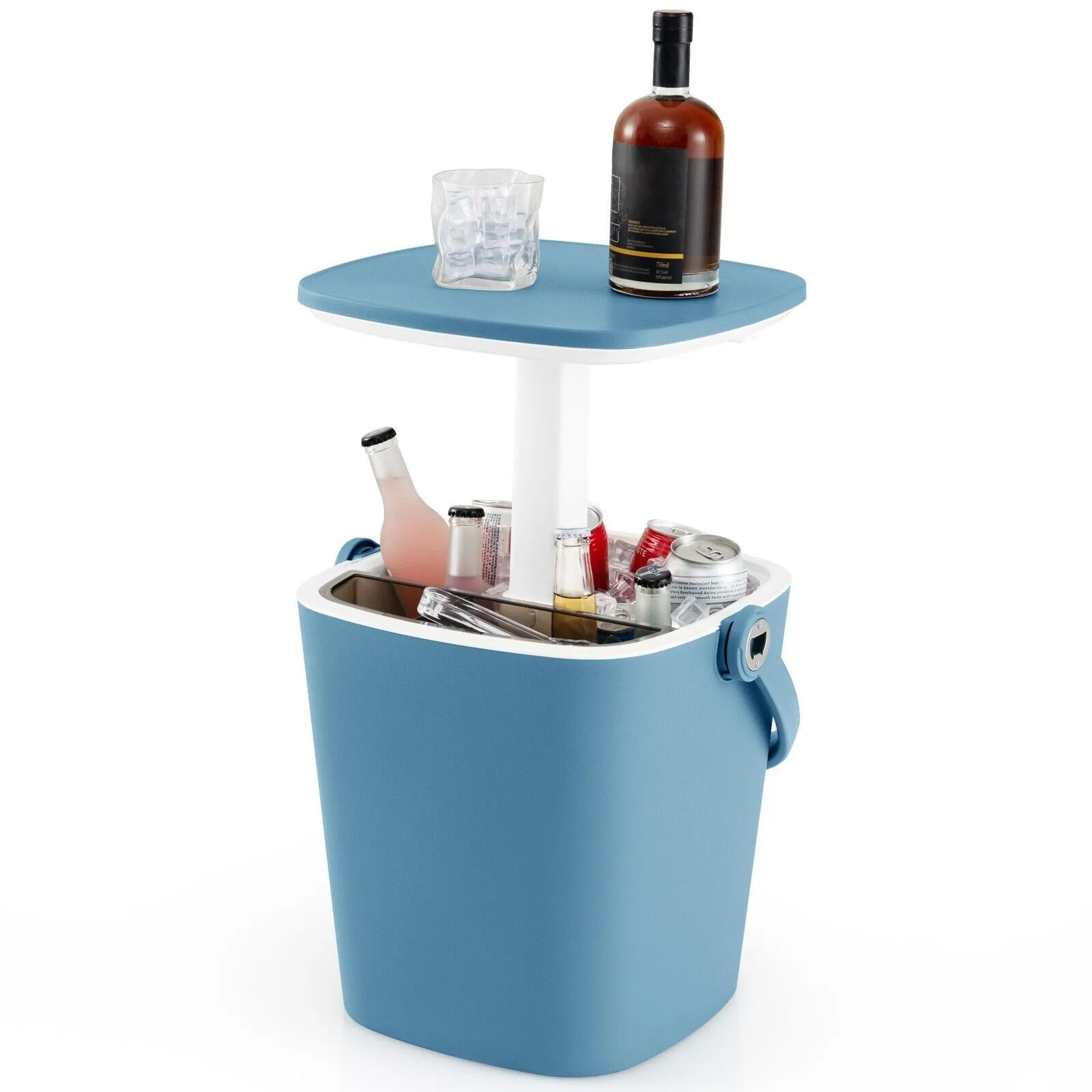 Costway 15L Outdoor Cool Bar Table Patio Cooler Side Table with Lift Top Lid in Blue
