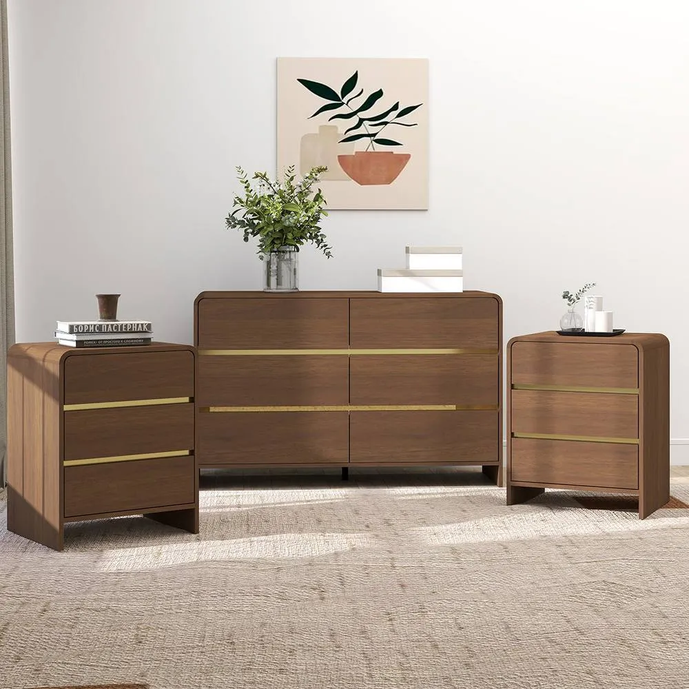 Melody Maison Chest of Drawers & Pair of Bedside Tables - Meridian Range in Brown