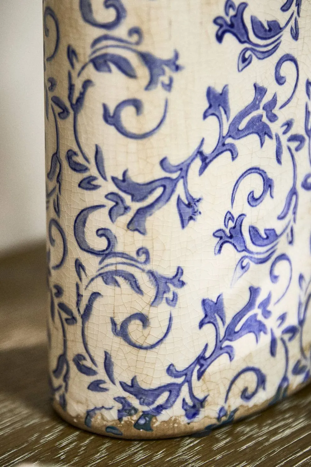 Dibor Vintage Luxury Solene Blue Botanical Bottle Vase H31 x W14cm in Cream 3