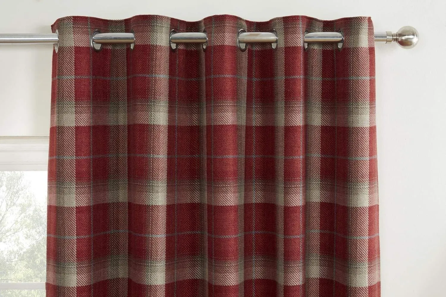 Sundour Carnoustie Checked Eyelet Blackout Curtains in Red 2