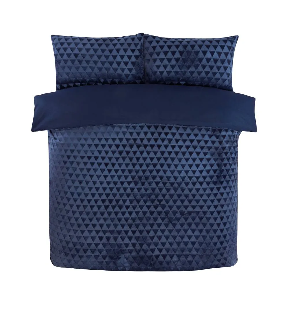Rapport Home Diamond Cut Teddy Polyester Fleece Duvet Cover Set with Pillowcase in Navy 5