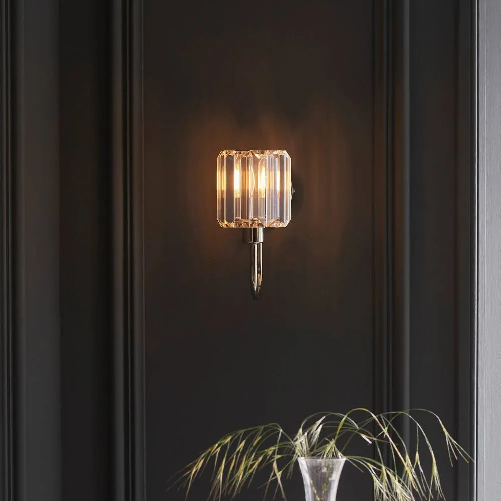 Endon Collection Berenice Glass Shade Wall Lamp Bright Nickel, Grey 3