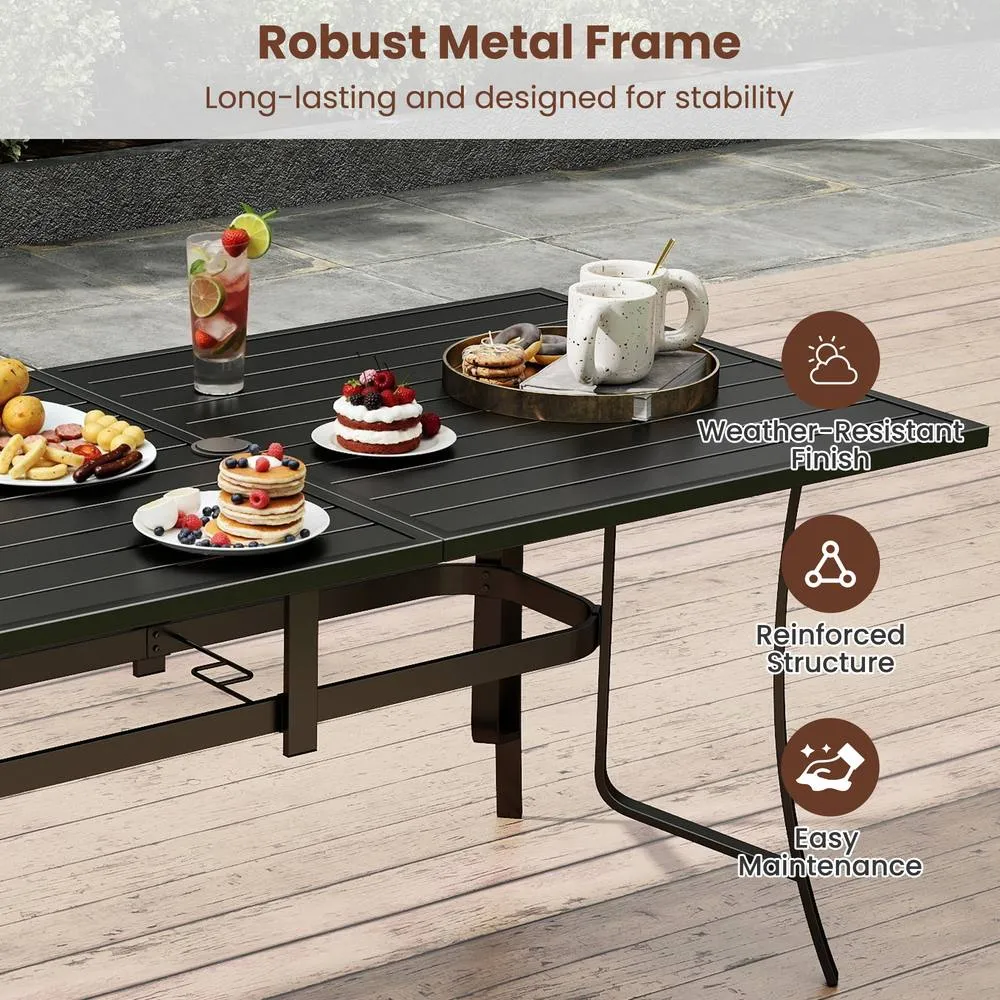 Costway 160 CM Patio Dining Table for 6 Rectangle Metal Table w/ Umbrella Hole in Black 4
