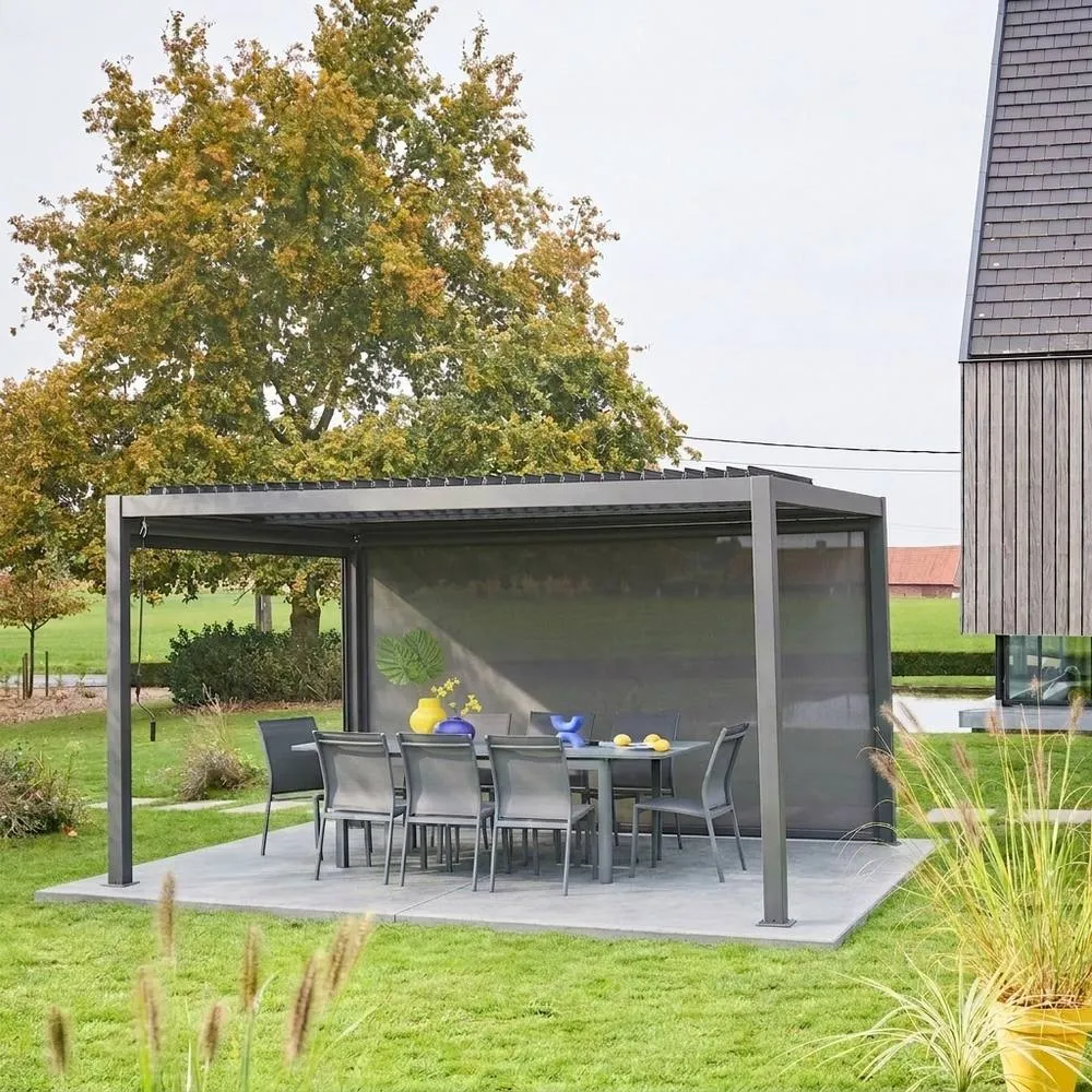 sweeek Louvered pergola 4 x 3m with a 4m blind in Dark Grey