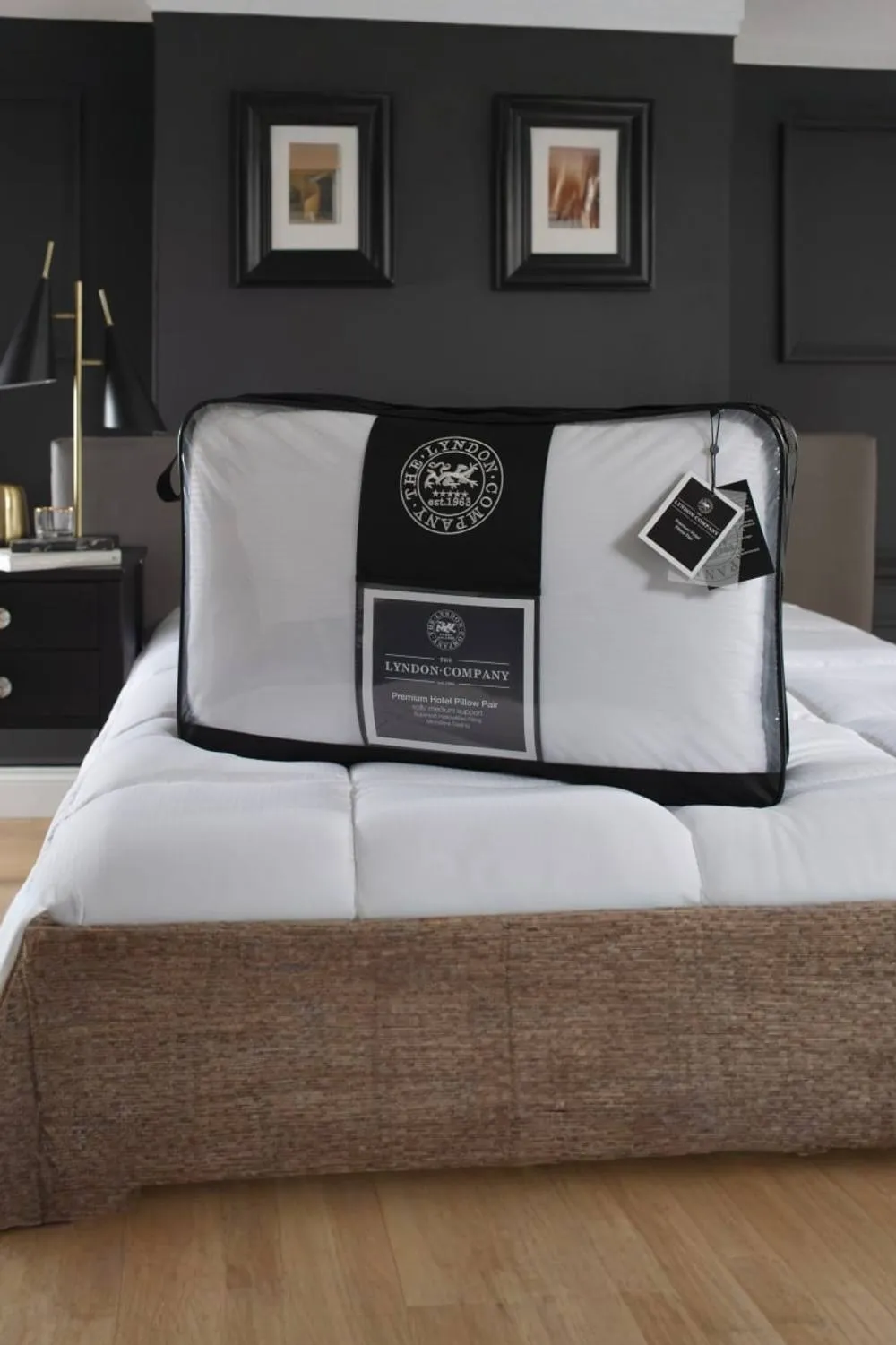 The Lyndon Company Premium Hotel Pillow Pair - Soft to Medium Support - Microfibre Satin Stripe Cover in White
