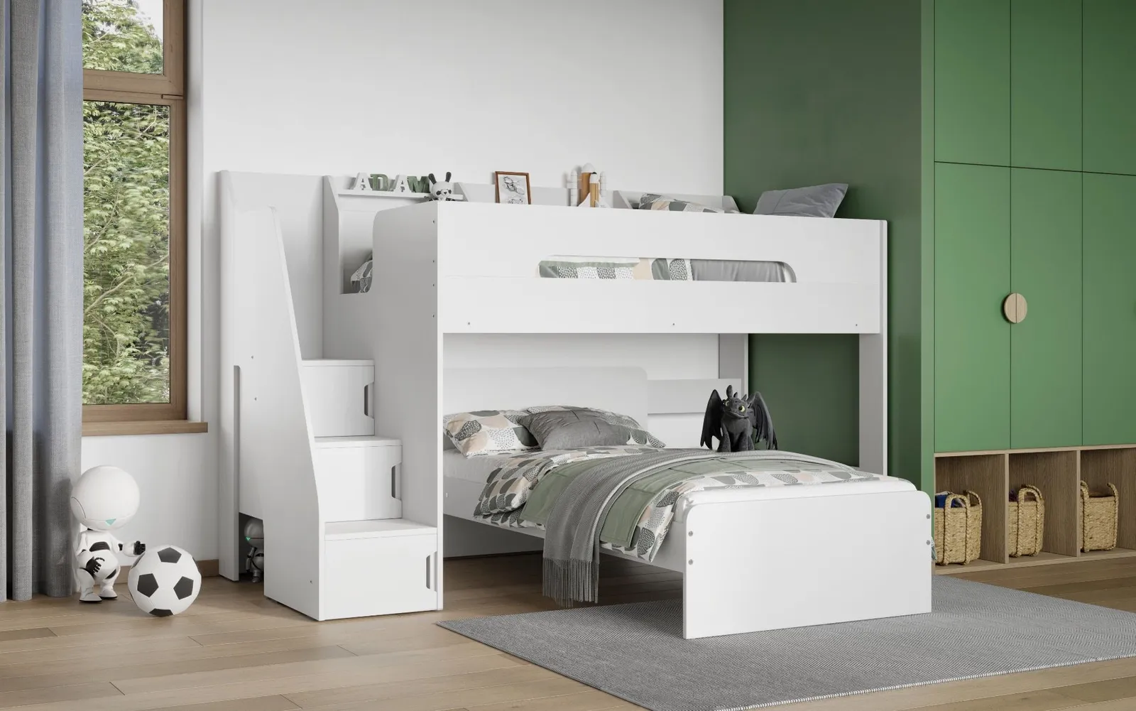 Flair Stepaside Staircase L Shaped Bunk Bed in White 2