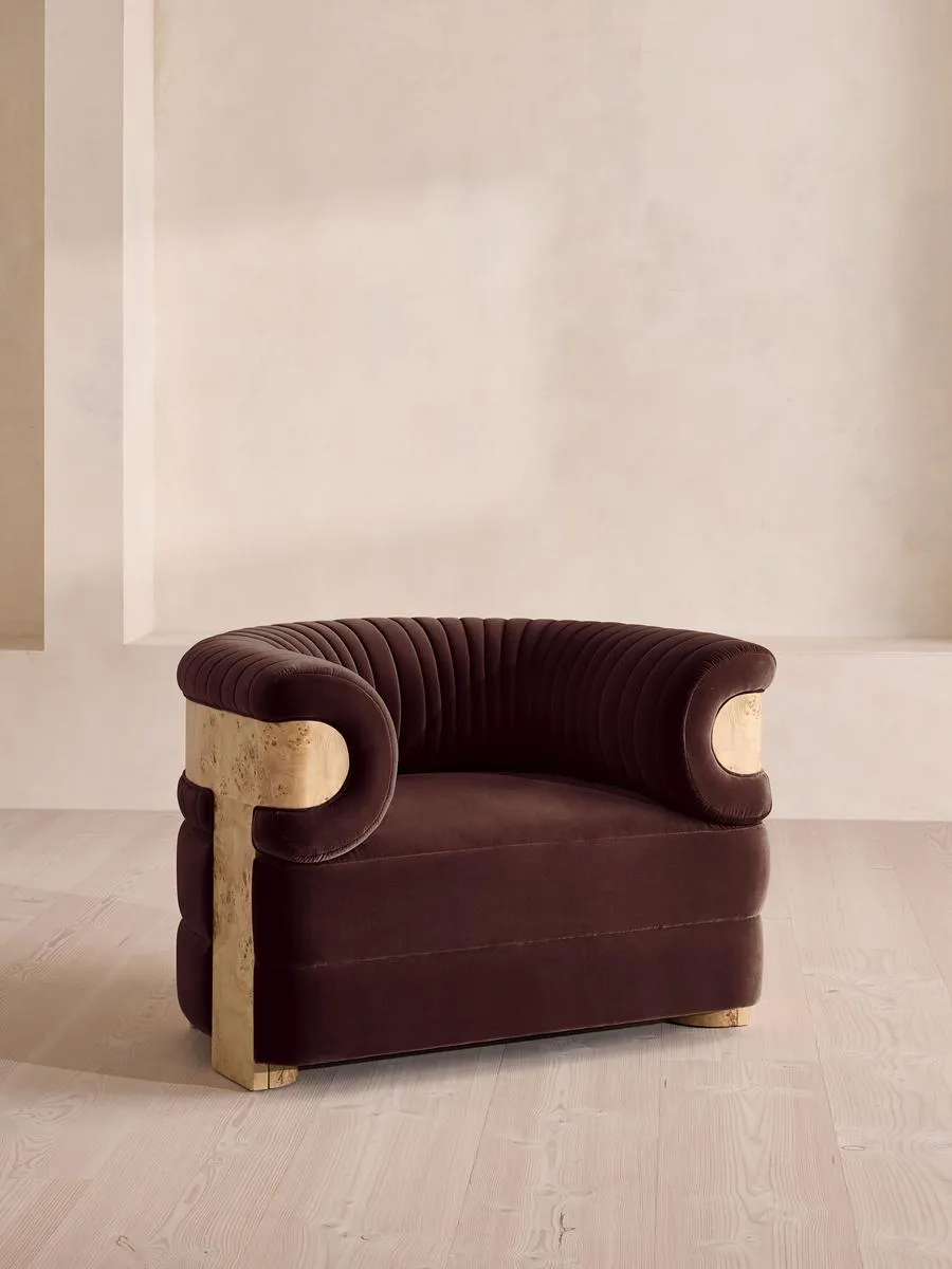 Caleb Armchair, Blonde Burl, Velvet, Aubergine