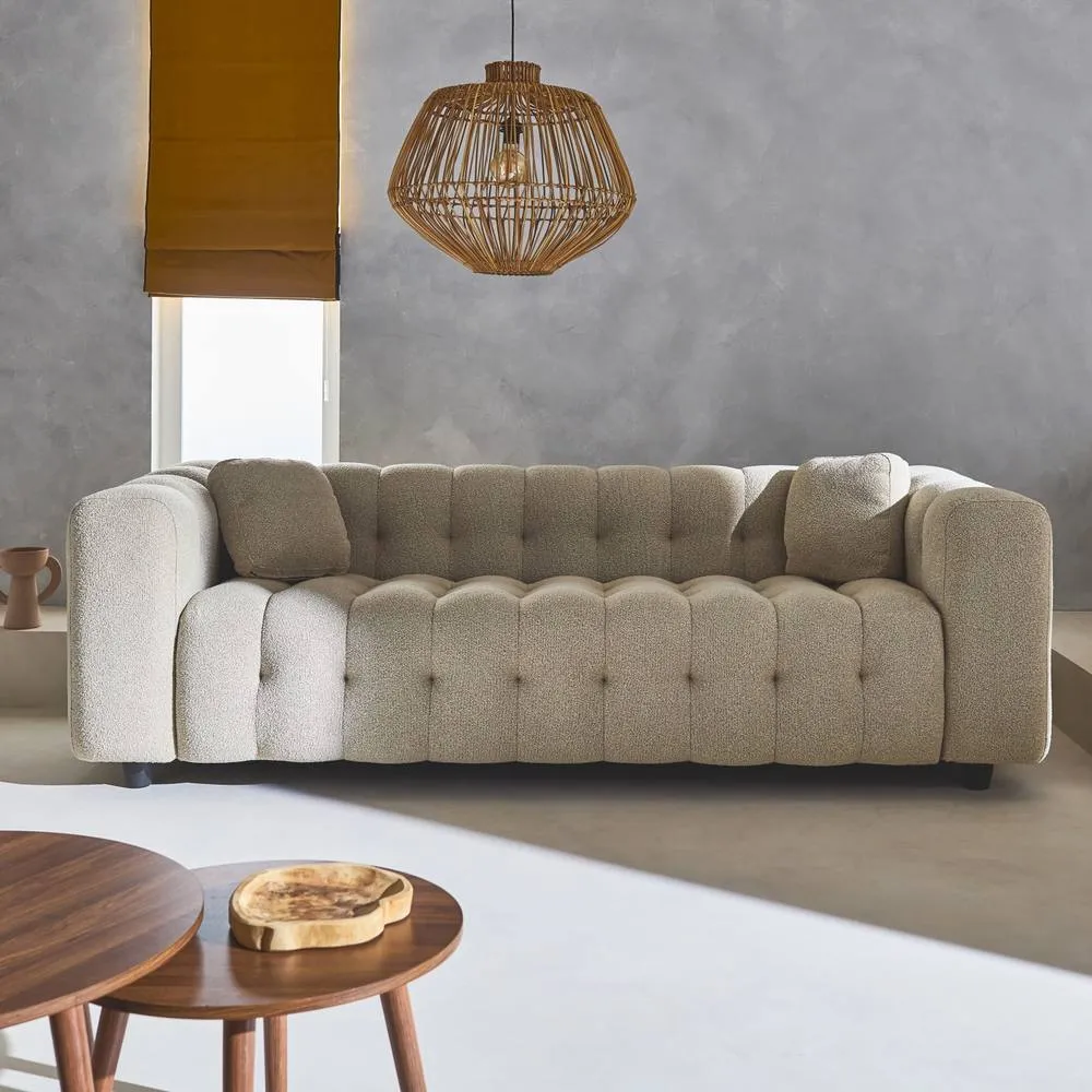 sweeek 3-seater Sofa Upholstered In Textured Boucle Fabric in Beige