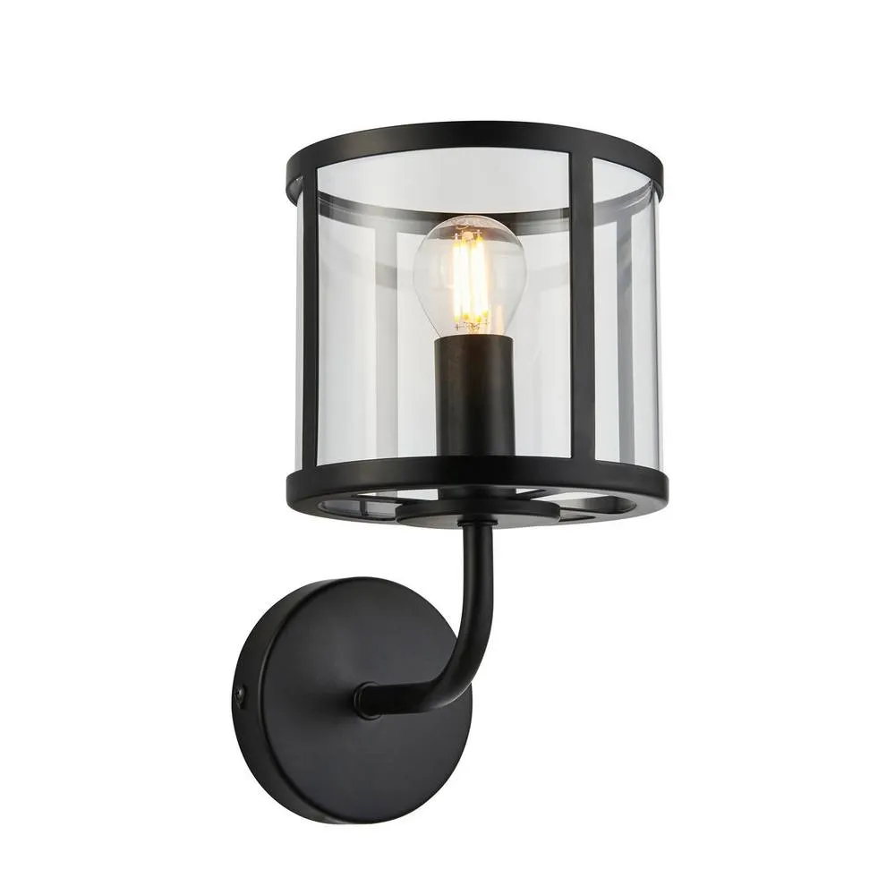 Netlighting Hopton Glass Shade Wall Lamp Matt Black