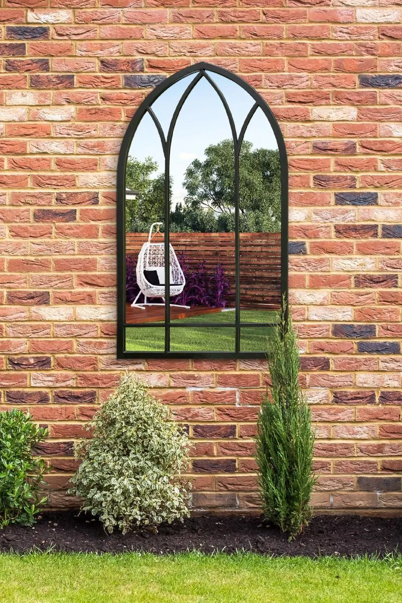 MirrorOutlet Black Metal Framed Arched Garden Wall Mirror 32" X 19" (83CM X 48CM) 2