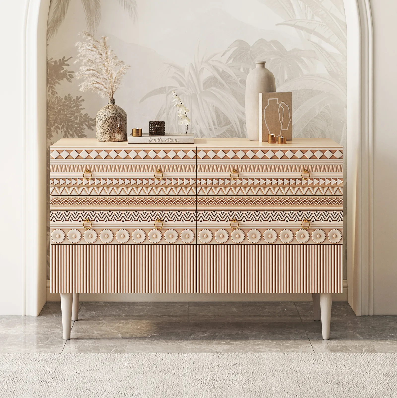 1200 mm W Boho Accent Dresser & Chest 6 Drawer Storage Cabinet