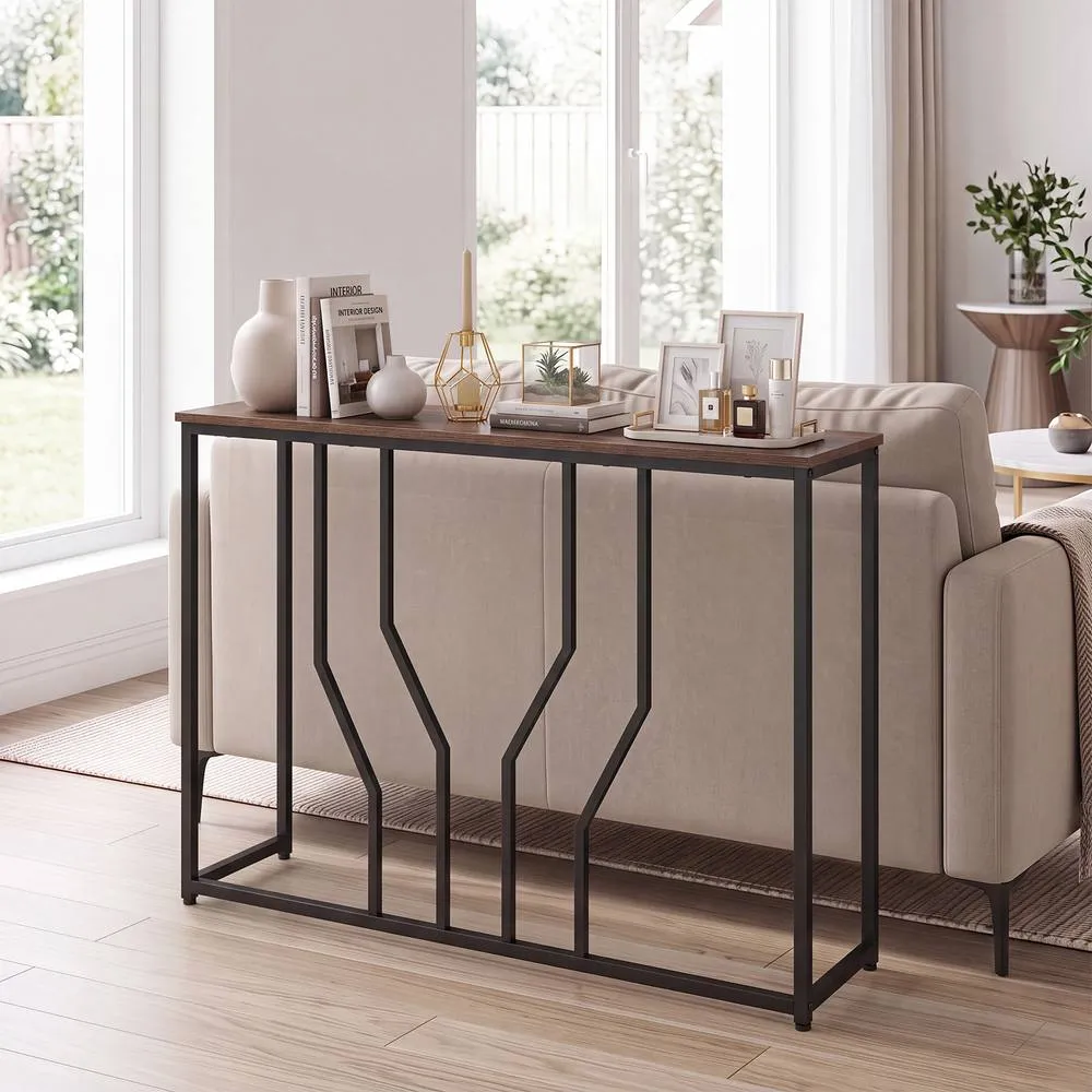 Costway Console Table Entryway Table Narrow Sofa Side Table Rustic Brown 3