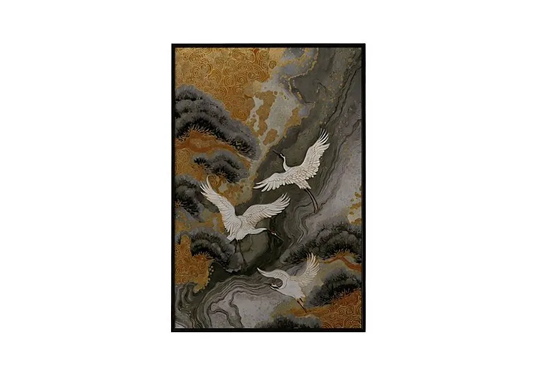 Grey River Crane 1 Framed Velvet Canvas - Home Accessories - In Time for Christmas